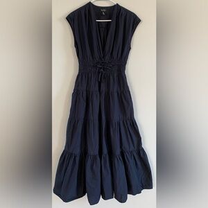 100% Cotton Dress Midi Tiered Aline Navy Blue Nicole Miller Womens Size Small